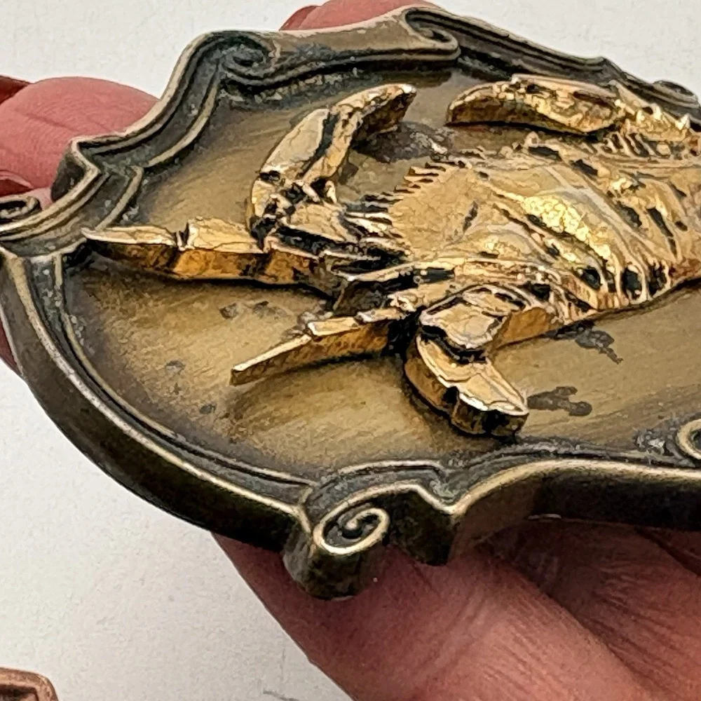 Vintage Crab Belt Buckle Zodiac Cancer‎ Brass Tone 1980 Raintree USA